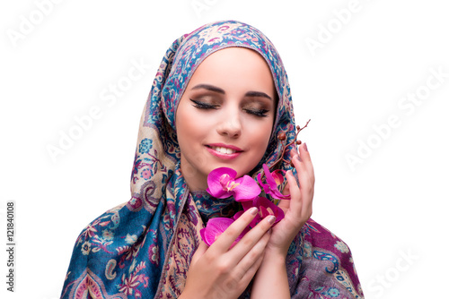 Muslim woman in fashion concept isolated on white