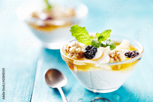 greek yogurt on blu table