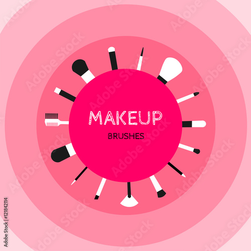 Makeup Brush Set at a round pink background.