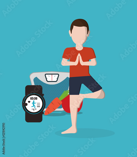 healthy food ingredients and  yogi  icons image  vector illustration