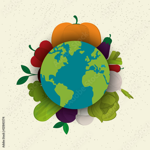 healthy food ingredients with earth globe icons image  vector illustration