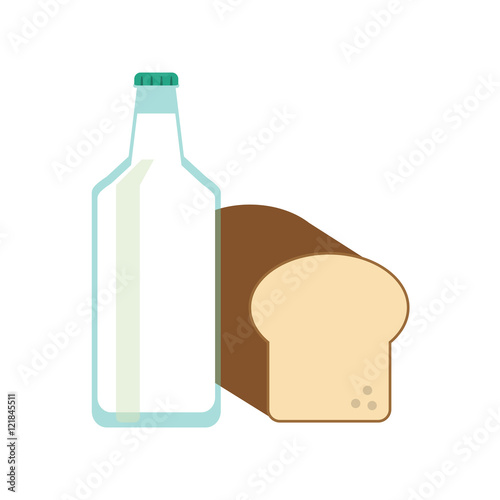 flat design milk bottle and bread icon vector illustration