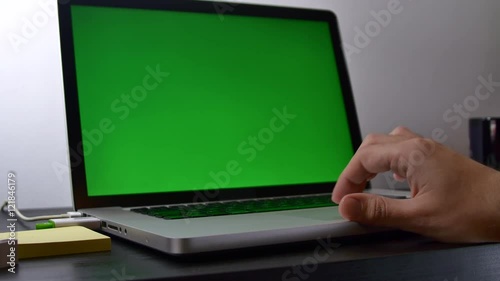 Man Hand Surfing The Internet Using The Track Pad, Green Screen, Hand Gestures
