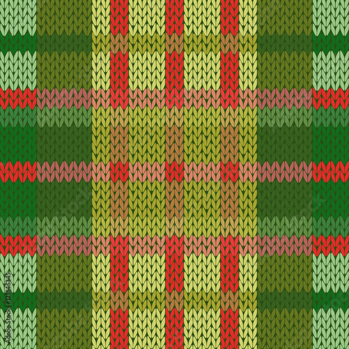 Seamless knitted pattern in green and red hues