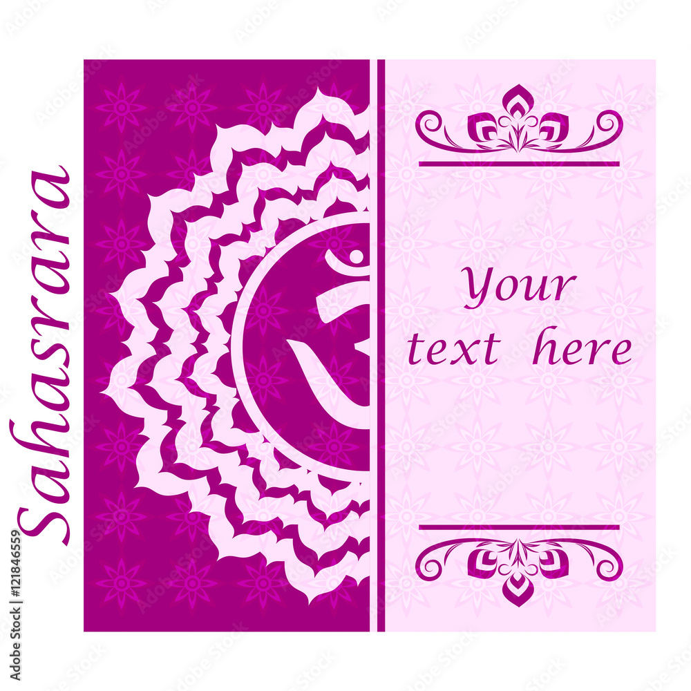 Obraz premium Banner with Half of Sahasrara chakra sign. Template cards, invitations, flyers, posters. . Vector illustration.