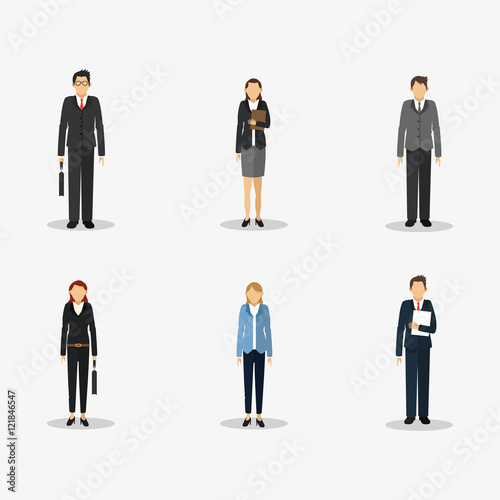 executive people in suit with business related icons image vector illustration