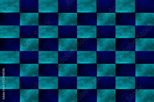 Illustration of an abstract cyan and dark blue chessboard