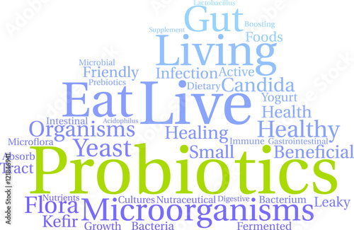 Probiotics Word Cloud on a white background. 