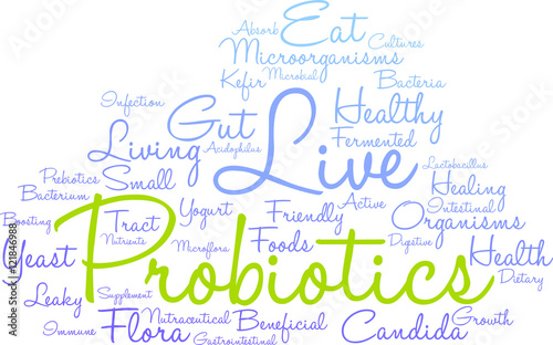 Probiotics word cloud on a white background. 