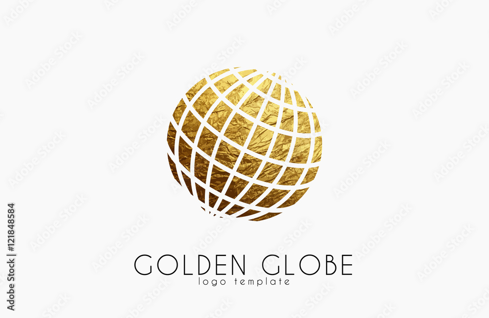 Globe sign. Golden globe logo. Creative logo
