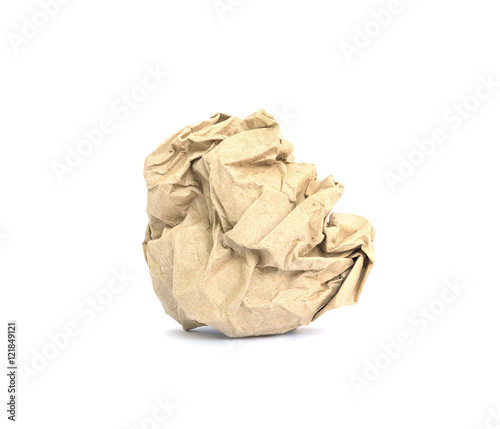 Closeup brown crumpled paper isolated on white background with clipping path