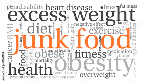 Junk Food Word Cloud on a white background. 