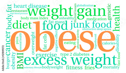 Obese Word Cloud on a white background. 
