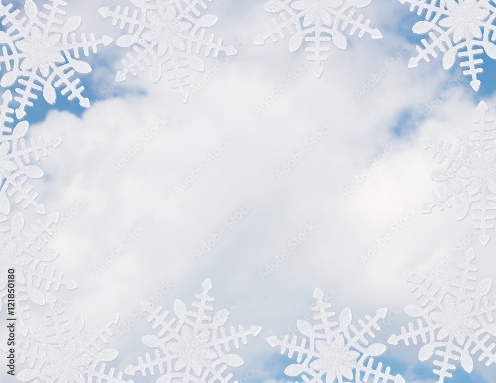 White Snowflakes with Clouds Background