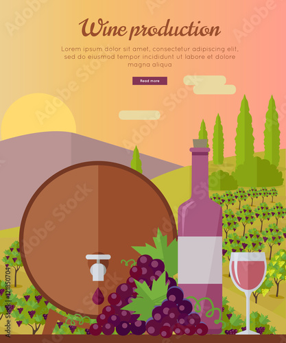 Wine Production Banner. Poster for Rose Vine. photo