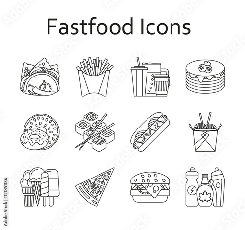 Fastfood and streetfood icons set. Vector illustration.