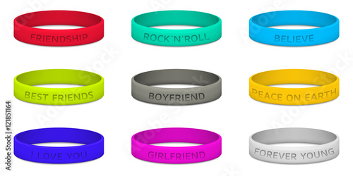 Set of multicolored rubber wristband. Vector illustration.
