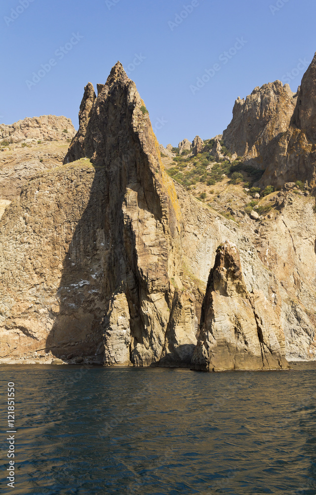 The ridges of fantastic rocks on the coast. Kara-Dag.Crimea.
