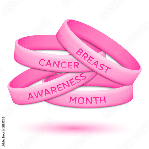 Breast cancer awareness month rubber wristband. Vector illustration.