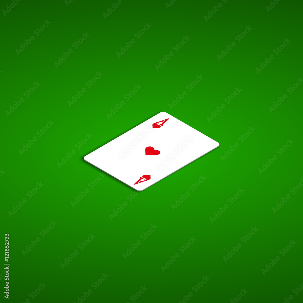 Obraz premium Isometric ace illustration. Playing card isolated on green background.