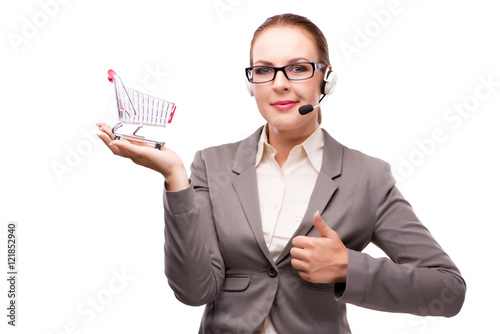 Businesswoman in telesales concept isolated on white