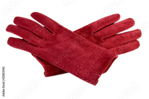 Red leather gloves isolated