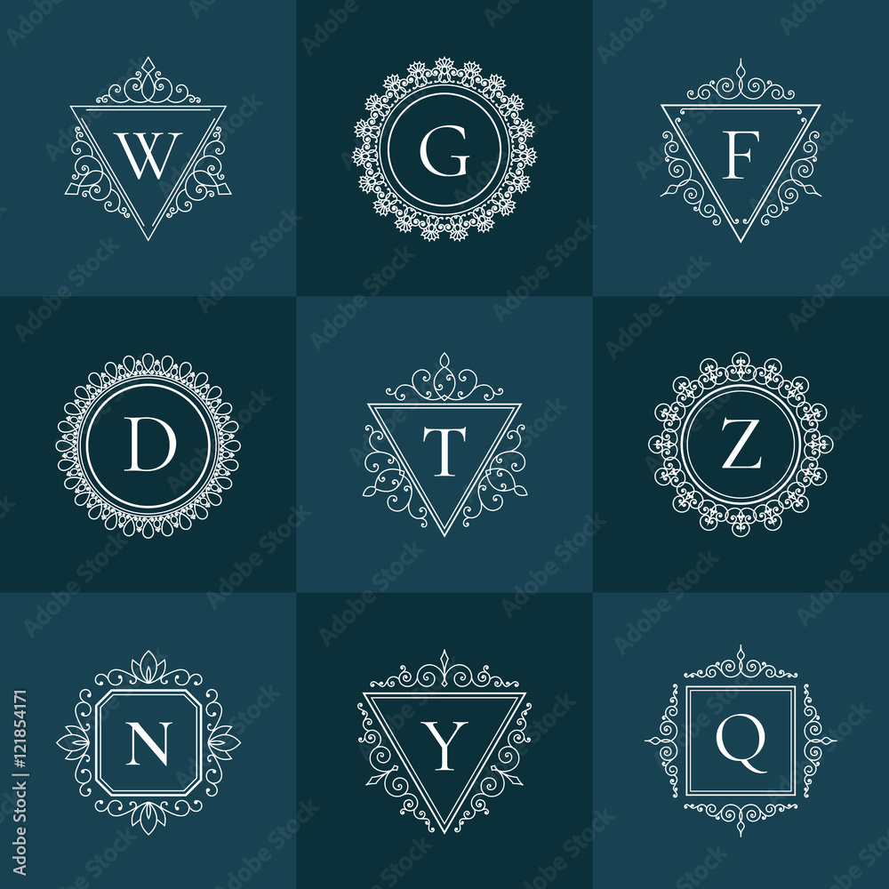 Obraz premium Luxury logo vintage thin line pictogram set