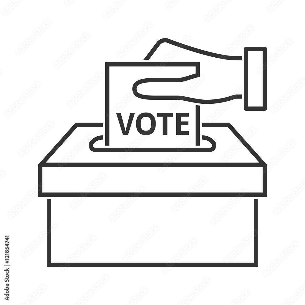 Hand putting voting paper in the ballot box. Line style icon Hand putting voting paper in the ballot box. Line style icon