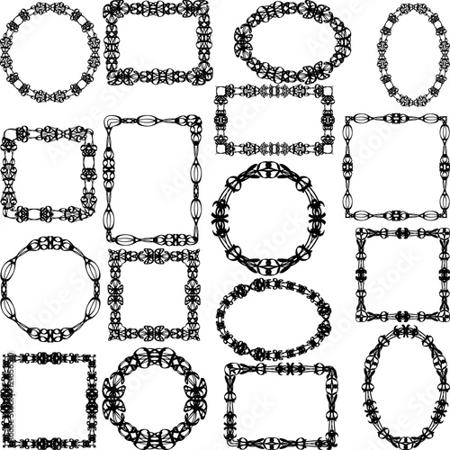 Set of black frames with ornaments and swirls