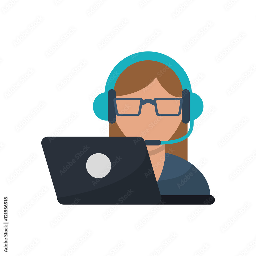 Operator woman with headphone icon. Call center and technical service theme. Isolated design. Vector illustration Operator woman with headphone icon. Call center and technical service theme. Isolated design. Vector illustration
