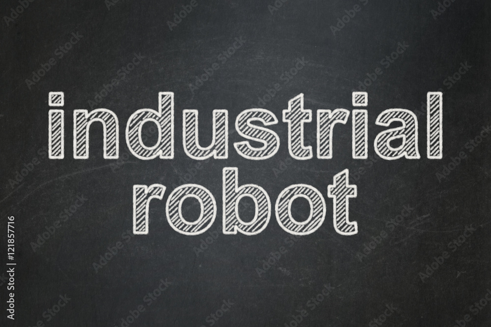 Obraz premium Manufacuring concept: Industrial Robot on chalkboard background