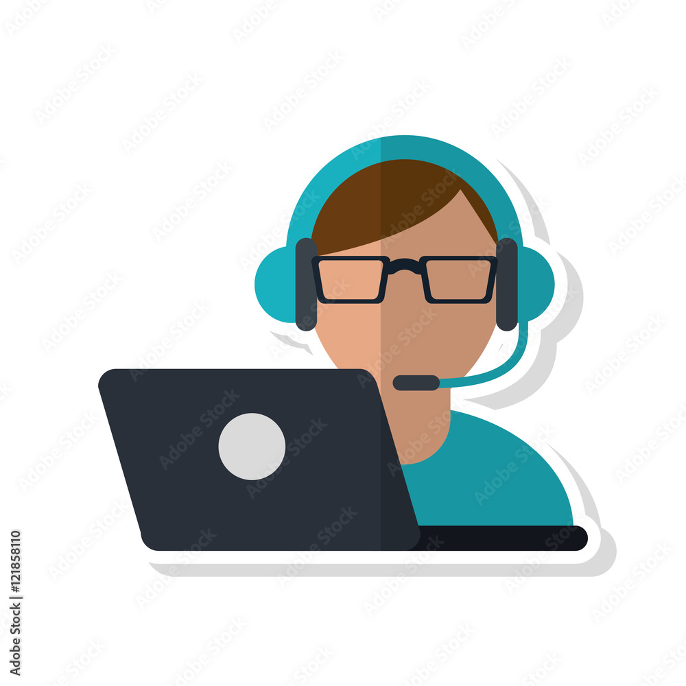 Operator man with headphone icon. Call center and technical service theme. Isolated design. Vector illustration Operator man with headphone icon. Call center and technical service theme. Isolated design. Vector illustration