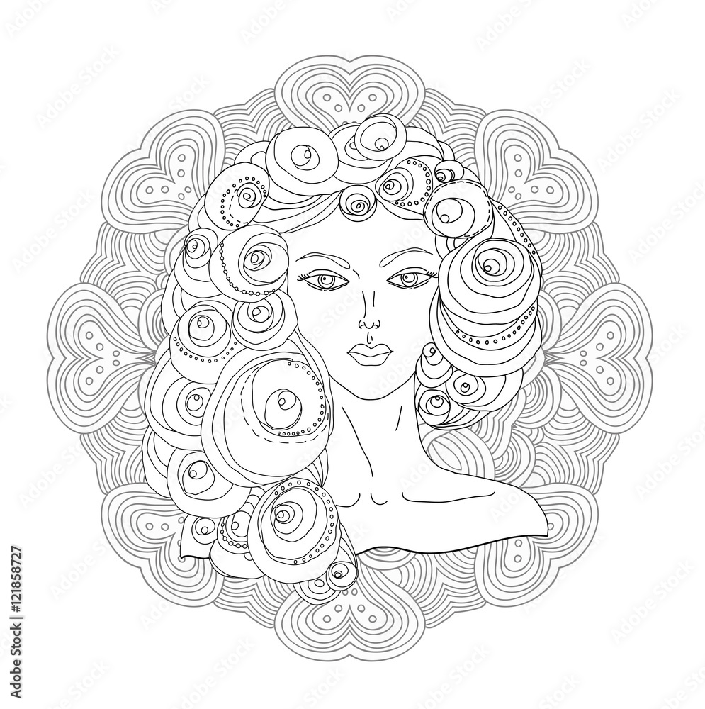 Portrait of pretty young woman view with long beautiful curly hair on