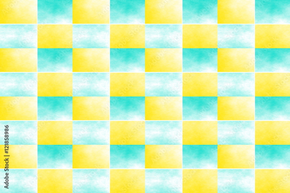 Illustration of an abstract cyan and yellow chessboard