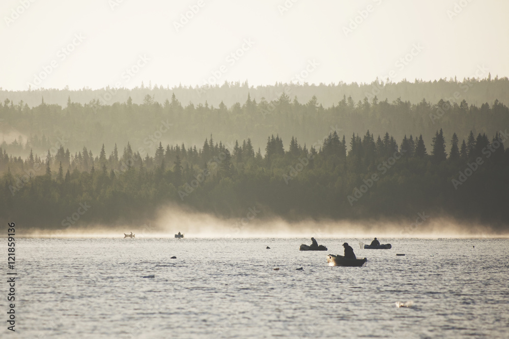 Morning fishing. Lake Zyuratkul, Ural