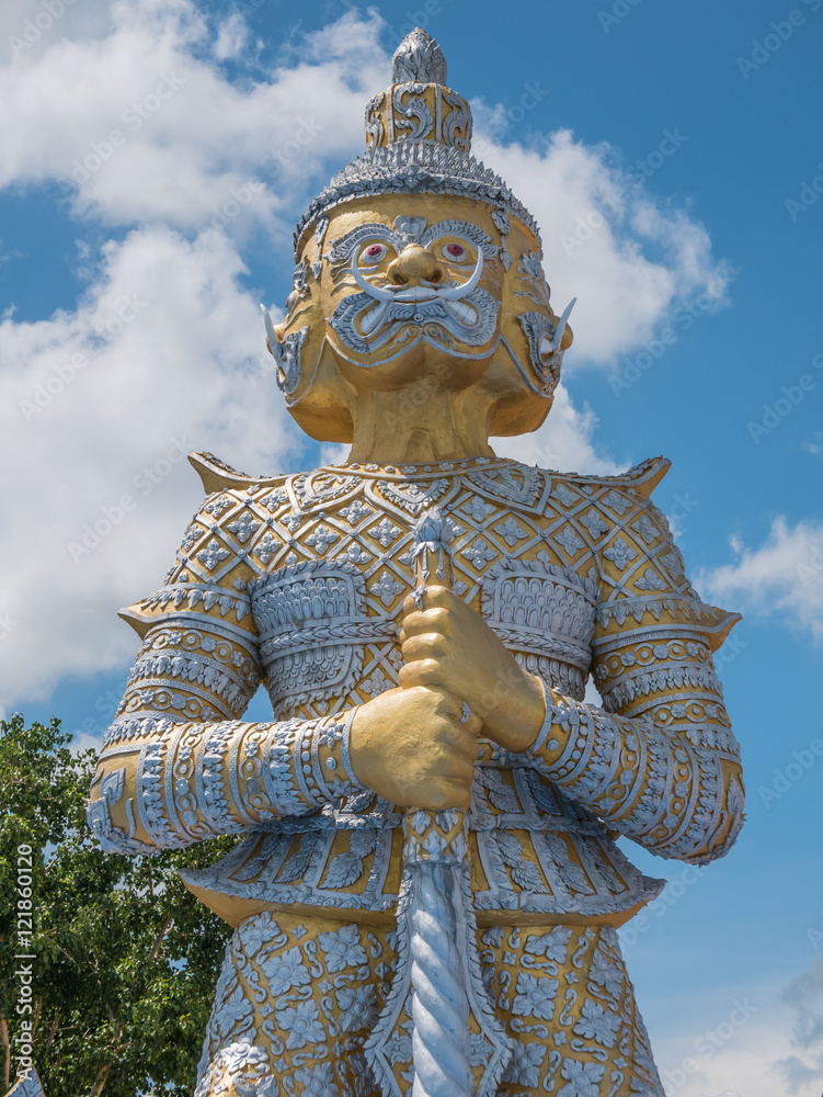 Fototapeta premium Demon Guardian statues decorating the Buddhist temple in Wat Hin Thaen Lamphachi temple (Temple public) . Kanchanaburi ,Thailand