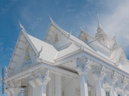 White Vihara hall boat style  in Wat Hin Thaen Lamphachi temple (Temple public) . Kanchanaburi ,Thailand photo