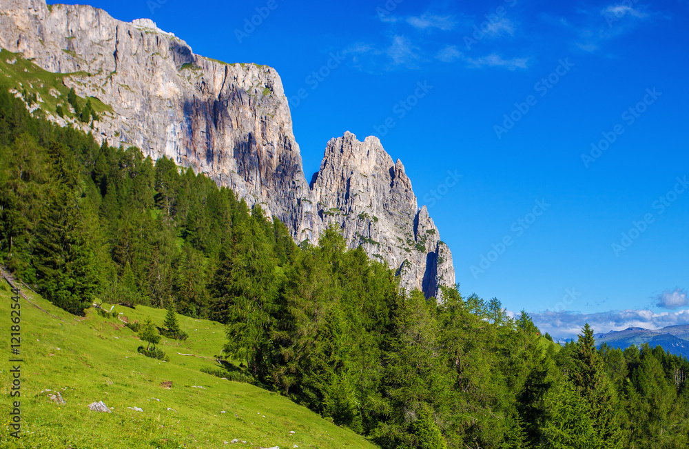 Sciliar mountain in Dolomite Alps. View from Alpe di Siusi, Italy