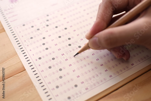 Standard test form selective focus on answer sheet