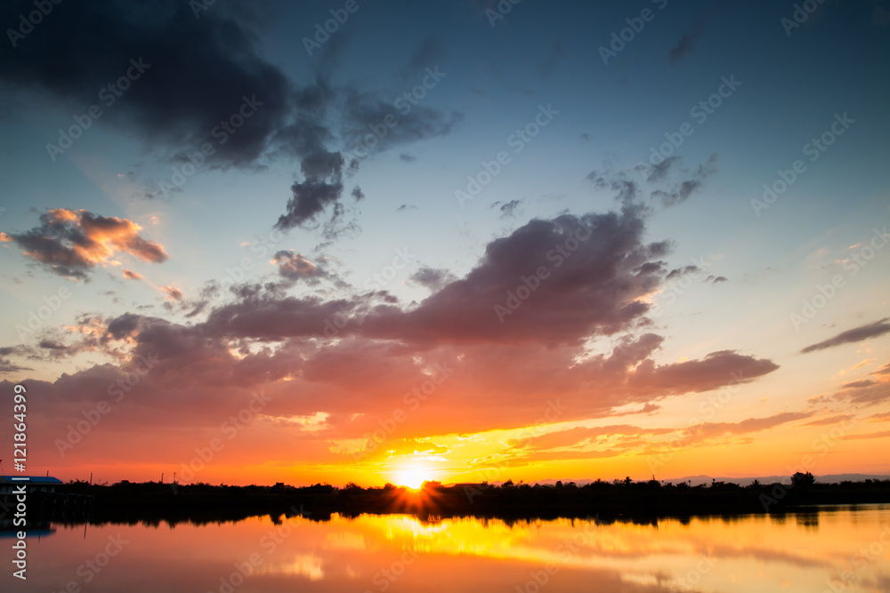 colorful dramatic sky with cloud at sunset