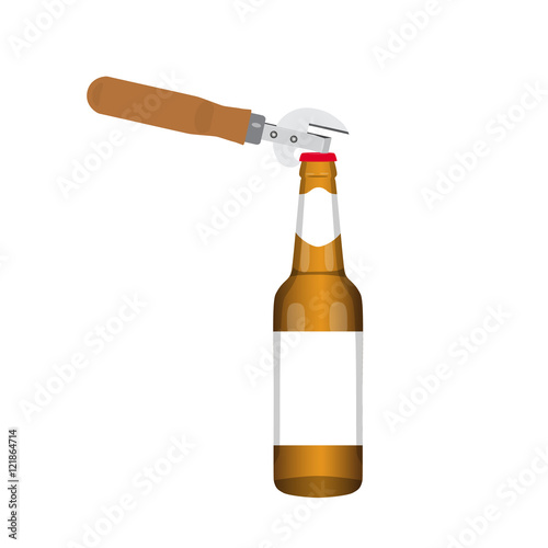 Beer with bottle opener. Opening of the bottle of beer. Vector illustration