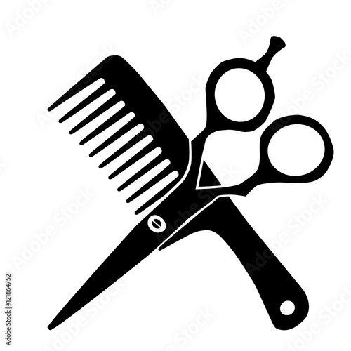 Barber comb and scissor black silhouette icon. Vector illustration