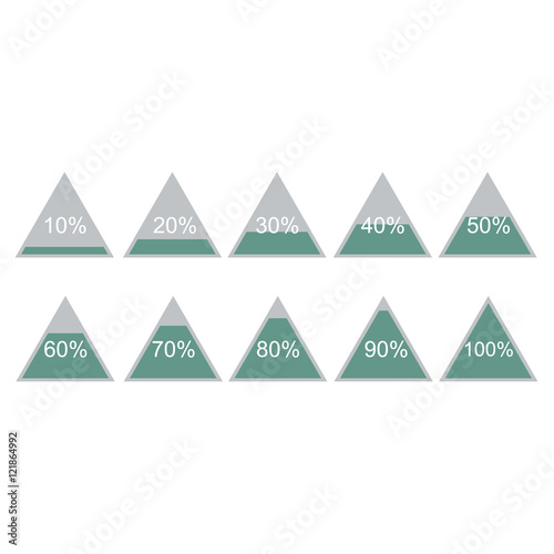 Piramide triangle percentage chart diagram of growth green. 10, 20, 30, 40, 50, 60, 70, 80, 90, 100 %. Vector illustration
