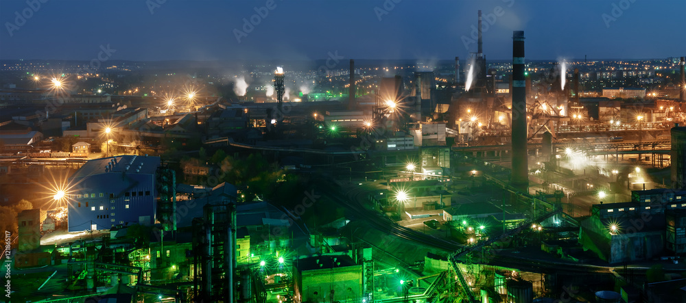 Fototapeta premium Night view of industrial metallurgical plant
