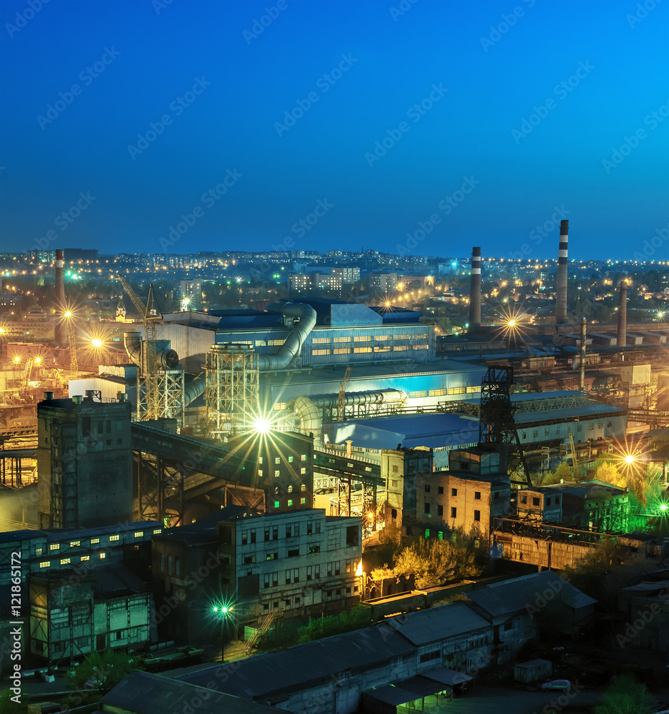 Night view  of industrial metallurgical  plant