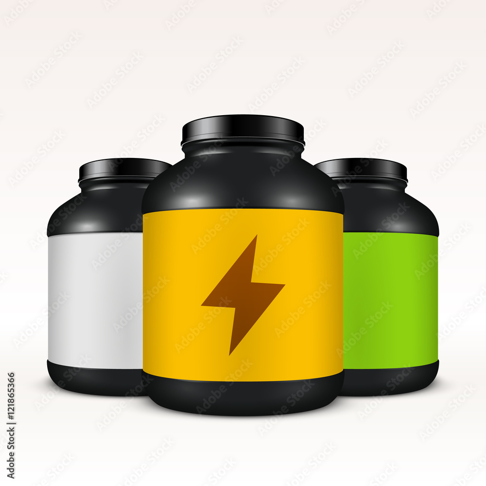 Obraz premium Realistic vector sport nutrition container template.
