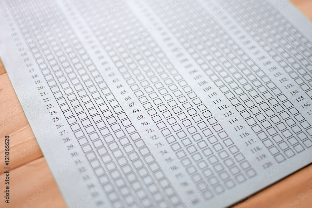 Standard test form selective focus on answer sheet Standard test form selective focus on answer sheet
