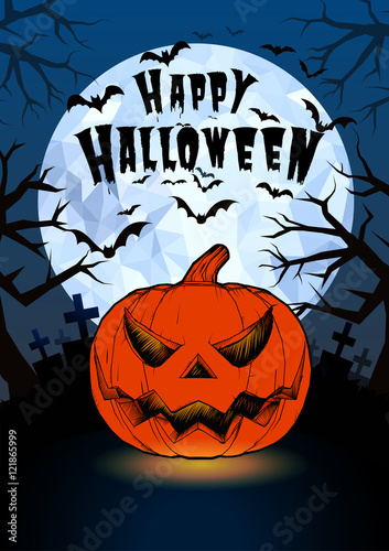 Halloween pumpkin jack lantern and darkness graveyard on full mo