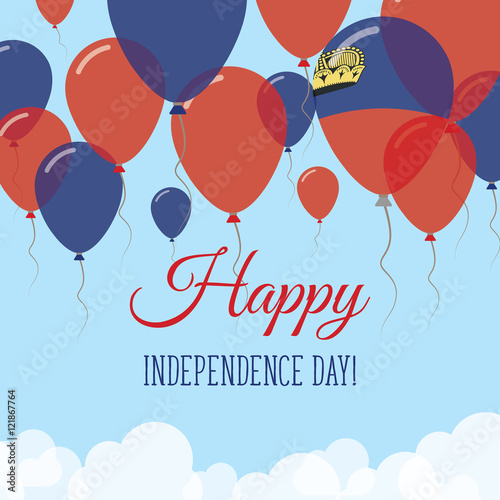 Liechtenstein Independence Day Flat Greeting Card. Flying Rubber Balloons in Colors of the Liechtensteiner Flag. Happy National Day Vector Illustration.