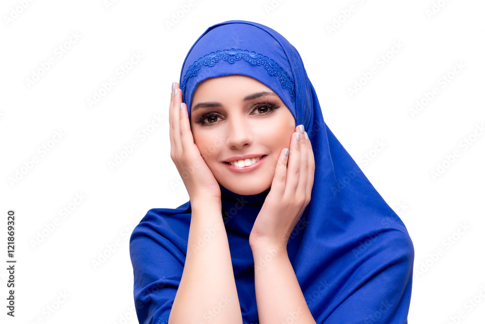 Woman in traditional muslim clothing isolated on white Woman in traditional muslim clothing isolated on white